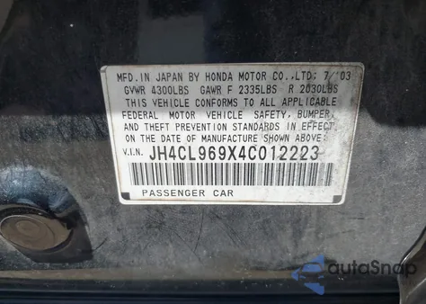 2004 Acura Tsx from USA, damaged, VIN JH4CL969X4C012223